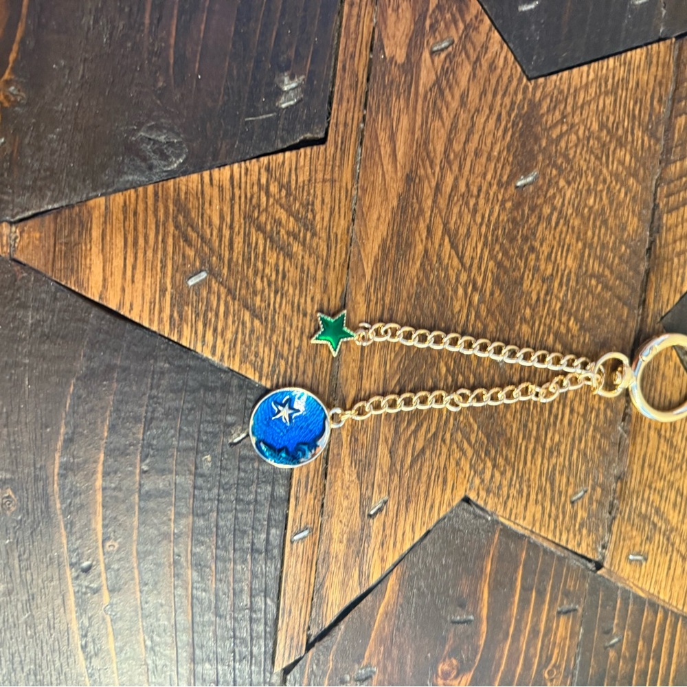 Gold Keychain with Blue and Green Star Charms